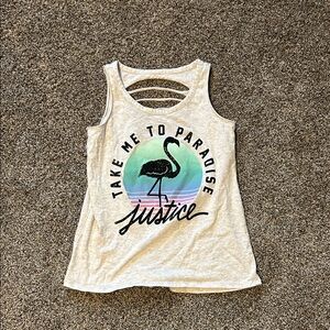 Justice Women's Light Gray Tank Top with Flamingo Design
